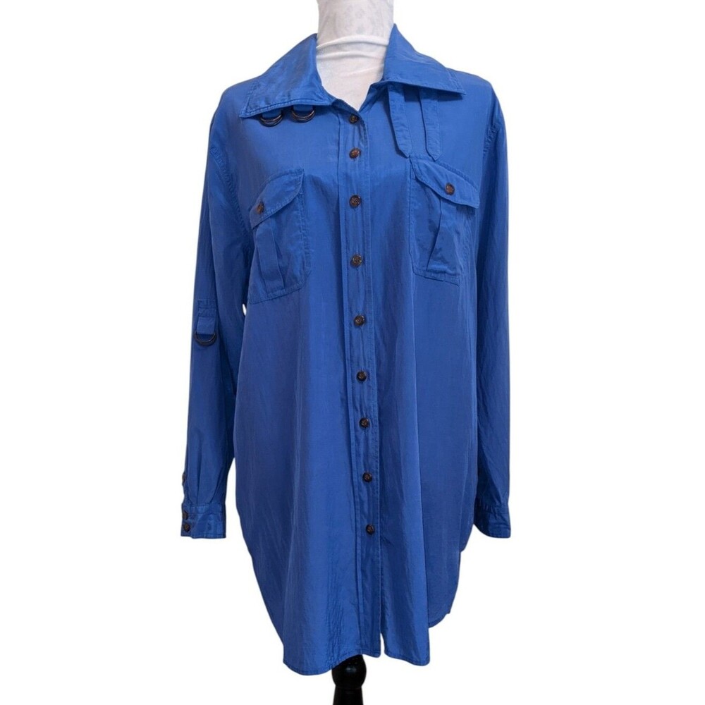 Soft Surroundings Tunic Top Royal Blue Button-Up Utility Mini Shirt Dress Large